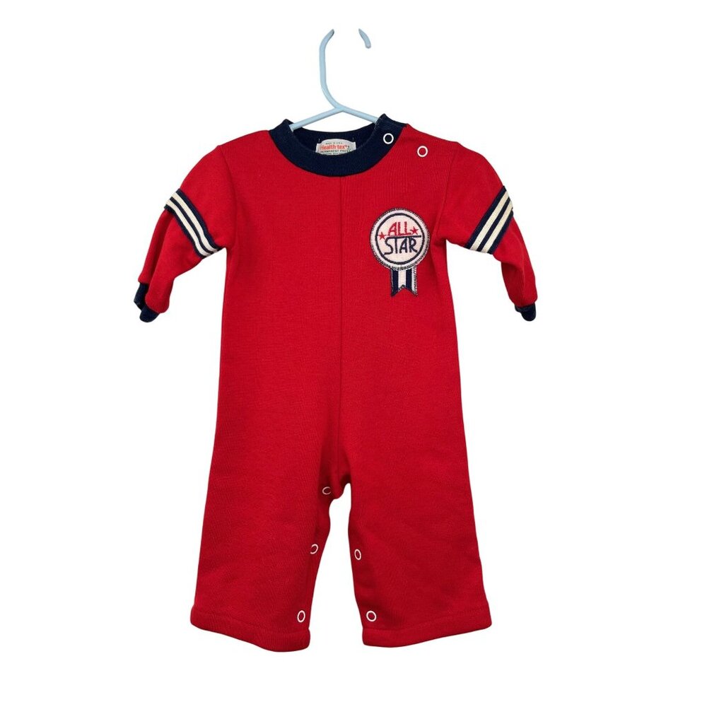 Vintage Health-tex Infant Romper All Star 6 Mo Red Navy Used USA Made